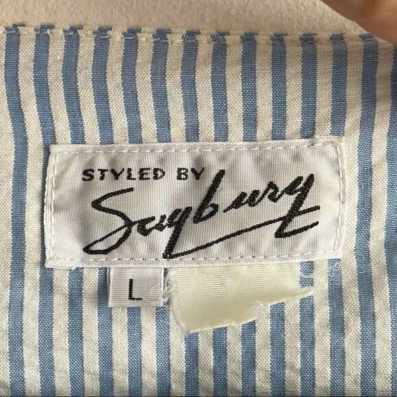 SAYBURY Vintage Striped Seersucker Housecoat Nightgown Nightdress Blue White L - Picture 9 of 9